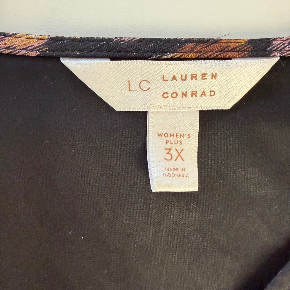 LC Lauren Conrad 3X‎ Plus Metallic Ikat Chiffon Midi Dress Puff Sleeve Black - Picture 6 of 11